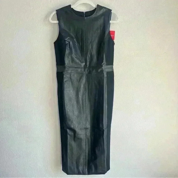 SPANX Leather Like Combo Shapewear Fitted Sheath Midi Dress in‎ Black Size M NWT - Picture 6 of 15